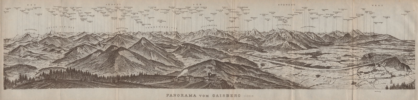 PANORAMA VOM GAISBERG. Salzburg. Salzach valley. Austria Österreich 1927 map